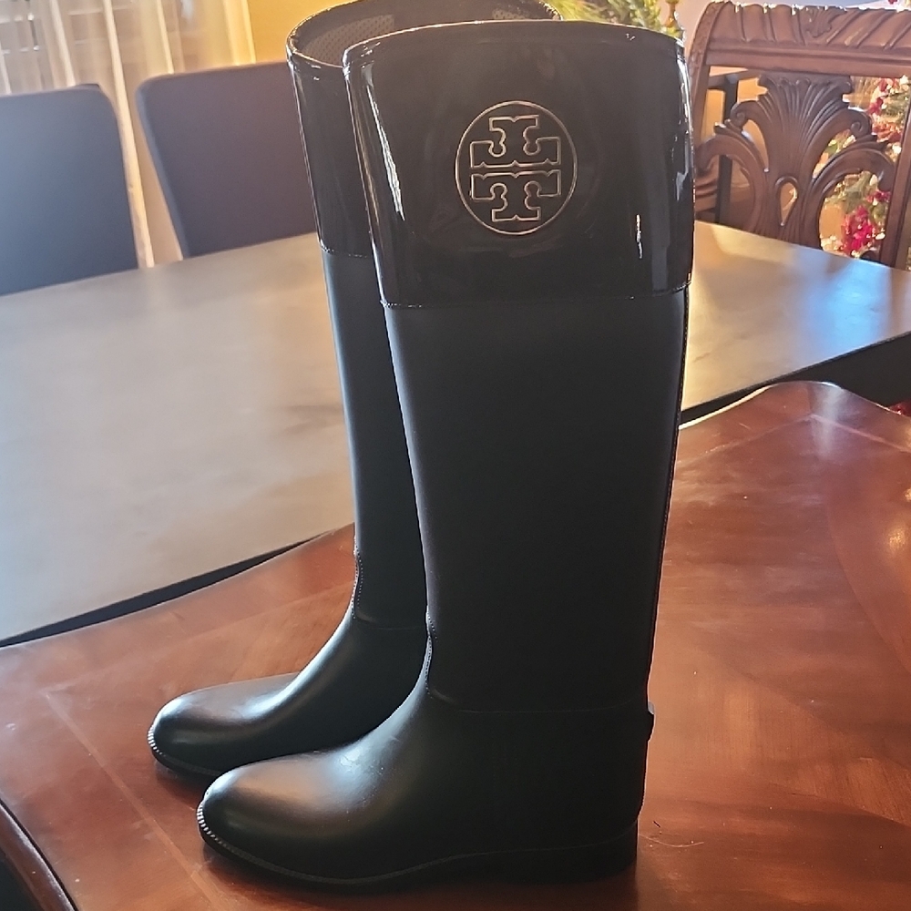 Tory Burch Black Rain Riding Boots